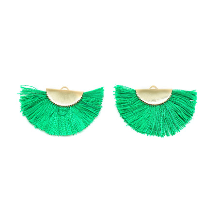 27x47mm Green Flat Half Circle Fan Tassel with Gold - Goody Beads