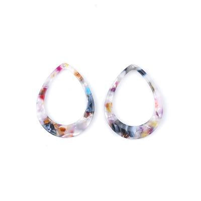 38x29mm Multi with White Acetate Teardrop with Cutout Pendant - Goody Beads