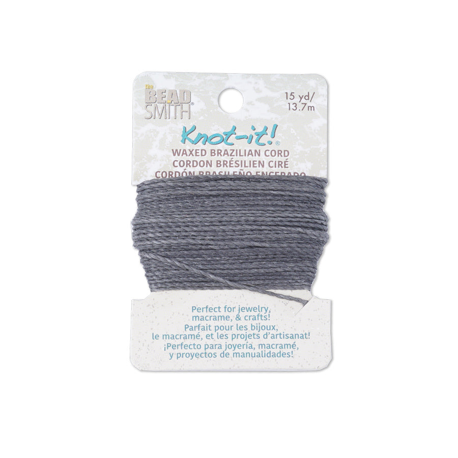 Knot It Dark Grey Waxed Brazilian Polyester Cord - 15 Yards - Goody Beads