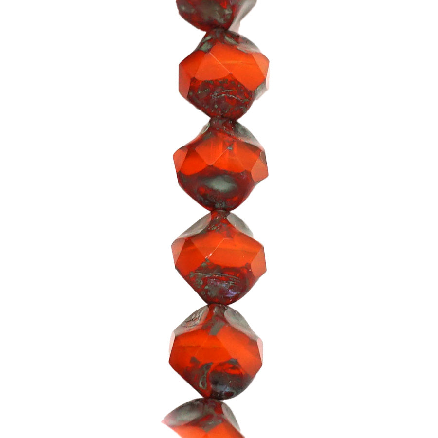 9mm Orange Opaline with Picasso Finish Central Cut Czech Glass Beads from Raven's Journey - Goody Beads