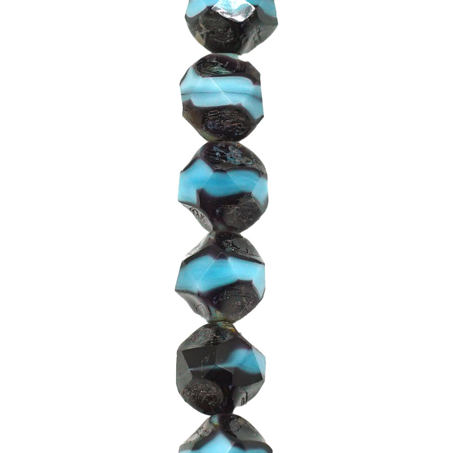 9mm Jet Opaque and Sky Blue Opaque Mix with Picasso Finish Central Cut Czech Glass Beads from Raven's Journey - Goody Beads