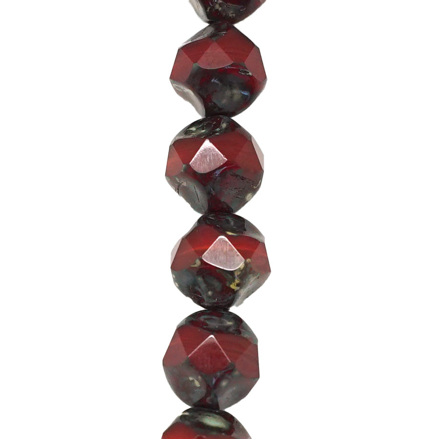 9mm Red Opaline with Picasso Finish Central Cut Czech Glass Beads from Raven's Journey - Goody Beads