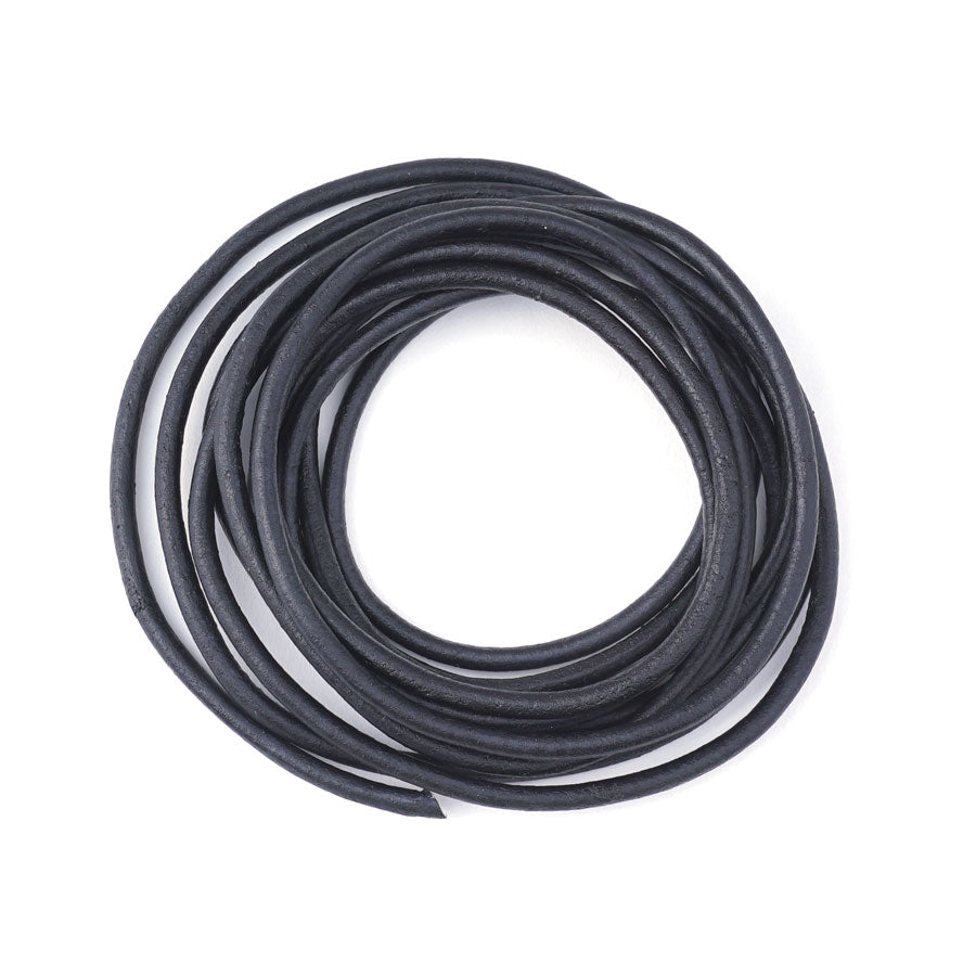 3mm Natural Black Round Leather Cord - 2 Meters - Goody Beads