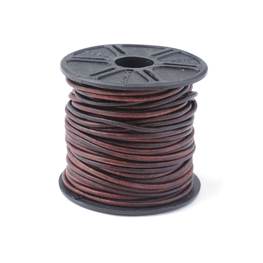 1.5mm Natural Antique Brown Round Leather Cord 10 Meter Spool - Goody Beads