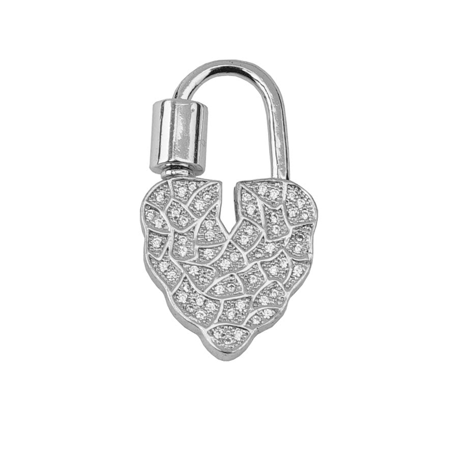 Locked Up in Love 30mm Heart Carabiner Clasp with Crystal Embellishments - Silver - Goody Beads