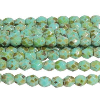 4mm Opaque Turquoise Picasso Czech Glass Fire Polish Beads - Goody Beads