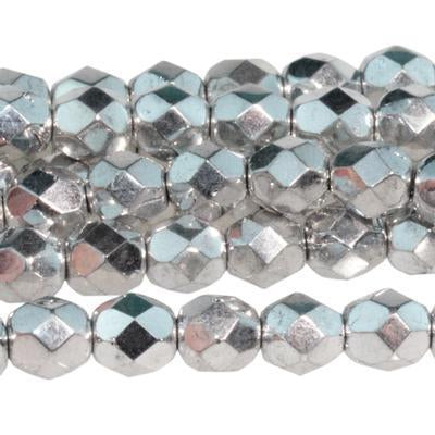 6mm Silver Czech Glass Fire Polish Beads - Goody Beads