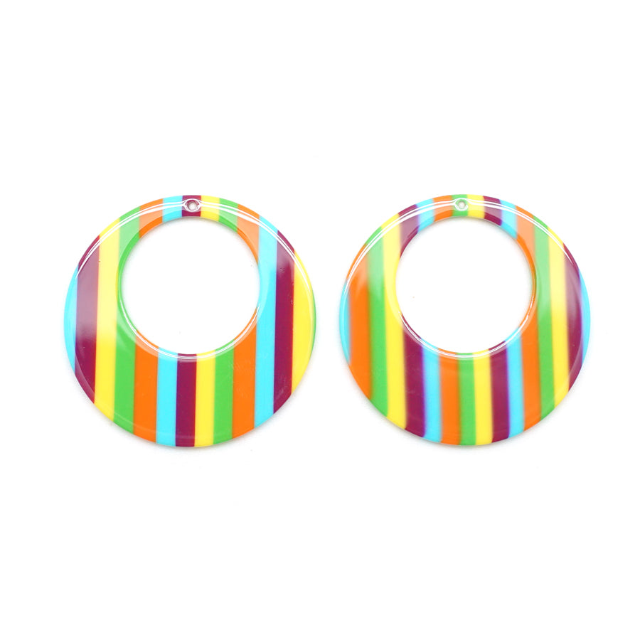 45mm Circus Stripe Acetate Jumbo Circle with Cutout Pendant - Goody Beads