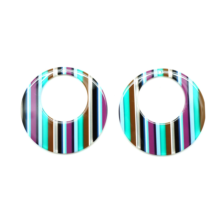 45mm Peacock Stripe Acetate Jumbo Circle with Cutout Pendant - Goody Beads