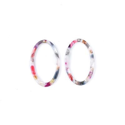 40x25mm Multi with White Acetate Oval Ring Pendant - Goody Beads