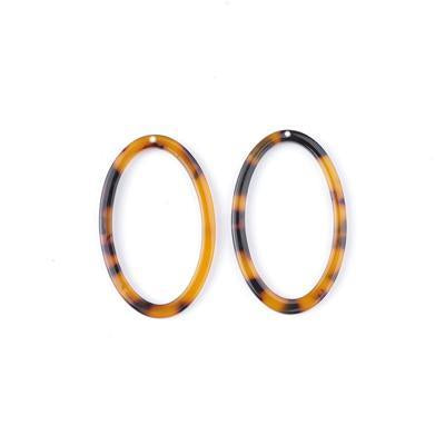 40x25mm Tortoise Shell Acetate Oval Ring Pendant - Goody Beads