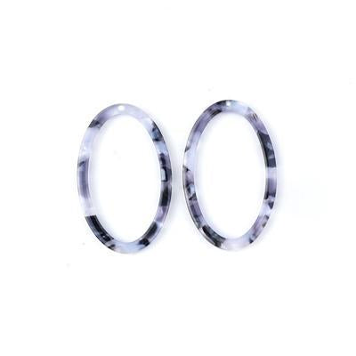 40x25mm Black and White Acetate Oval Ring Pendant - Goody Beads