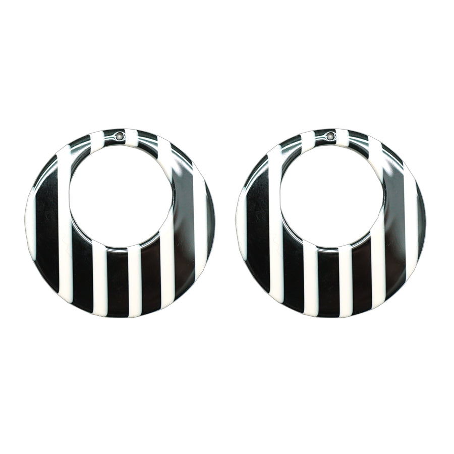 45mm Black & White Stripe Acetate Jumbo Circle with Cutout Pendant - Goody Beads