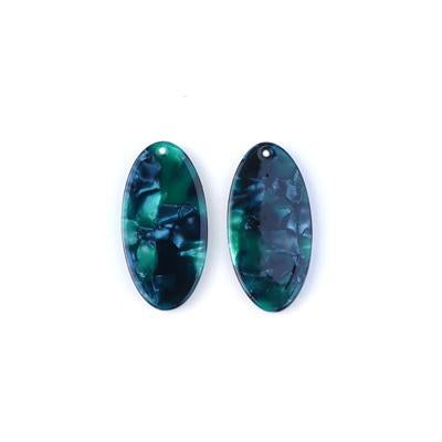 30x15mm Green and Black Acetate Oval Pendant - Goody Beads
