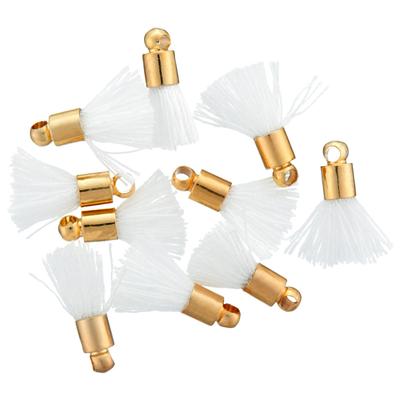 10mm White Fabric Tassel with Gold Cap - Goody Beads