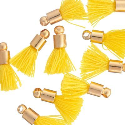 10mm Yellow Fabric Tassel with Gold Cap - Goody Beads