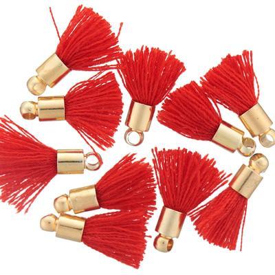 10mm Red Fabric Tassel with Gold Cap - Goody Beads
