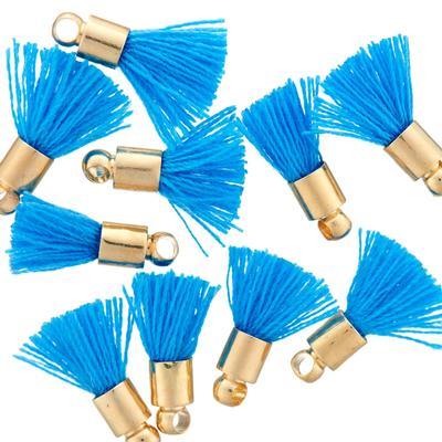 10mm Blue Fabric Tassel with Gold Cap - Goody Beads