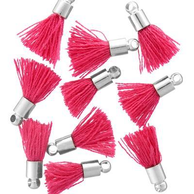 10mm Fuchsia Fabric Tassel with Silver Cap - Goody Beads