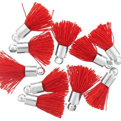 10mm Red Fabric Tassel with Silver Cap - Goody Beads