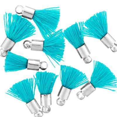 10mm Turquoise Fabric Tassel with Silver Cap - Goody Beads