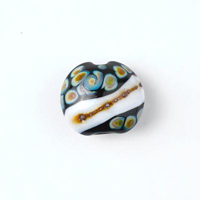 15mm Handmade Black/Ivory & Beige Lentil Focal Bead by Grace Lampwork - Goody Beads