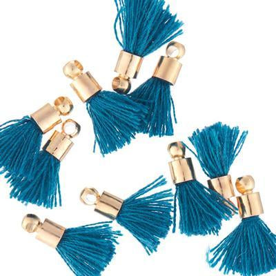 10mm Dark Teal Fabric Tassel with Gold Cap - Goody Beads