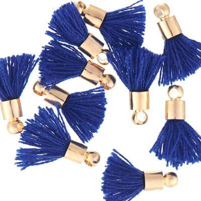 10mm Royal Blue Fabric Tassel with Gold Cap - Goody Beads