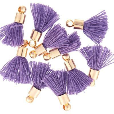 10mm Lilac Purple Fabric Tassel with Gold Cap - Goody Beads