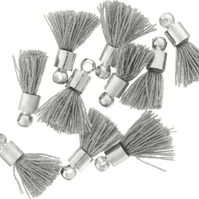 10mm Grey Fabric Tassel with Silver Cap - Goody Beads