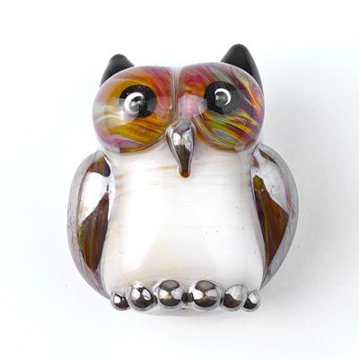 22mm Handmade Ivory Owl Bead by Grace Lampwork