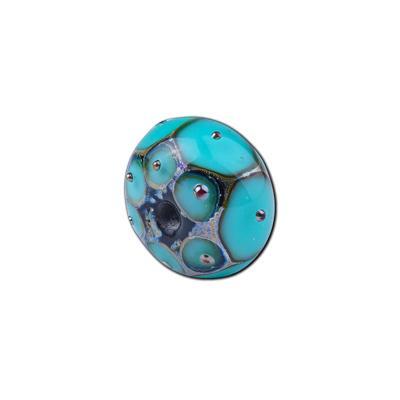 10x16mm Handmade Ocean Green with Metal Dots Rondelle Bead by Grace Lampwork - Goody Beads