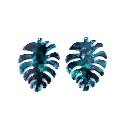 45x35mm Green and Black Acetate Tropical Leaf Pendant - Goody Beads
