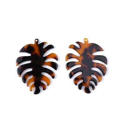 45x35mm Tortoise Shell Acetate Tropical Leaf Pendant - Goody Beads
