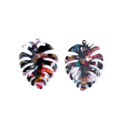 45x35mm Multi Color Acetate Tropical Leaf Pendant - Goody Beads