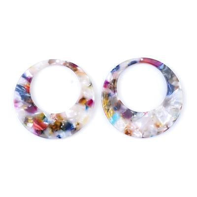 45mm Multi Color Acetate Jumbo Circle with Cutout Pendant - Goody Beads