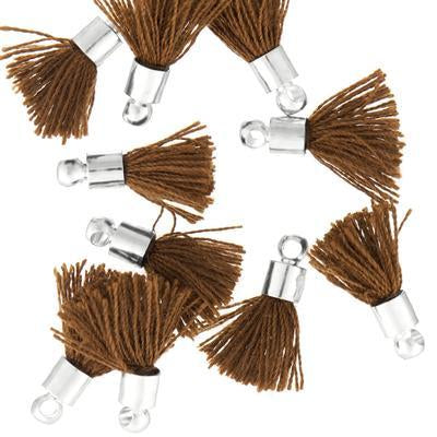 10mm Brown Fabric Tassel with Silver Cap - Goody Beads