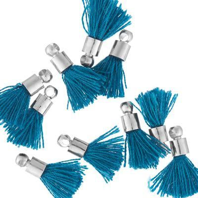 10mm Dark Teal Fabric Tassel with Silver Cap - Goody Beads