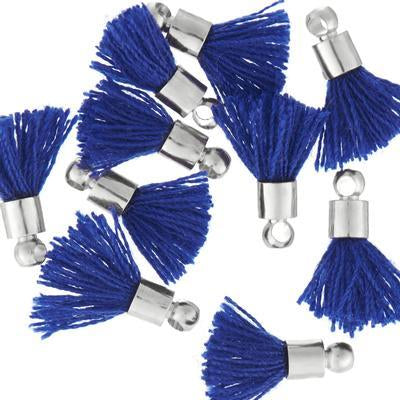 10mm Royal Blue Fabric Tassel with Silver Cap - Goody Beads