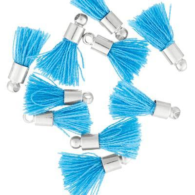 10mm Blue Fabric Tassel with Silver Cap - Goody Beads