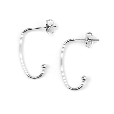 12x24mm Silver Plated Elongated Hoop Post Earrings - Goody Beads