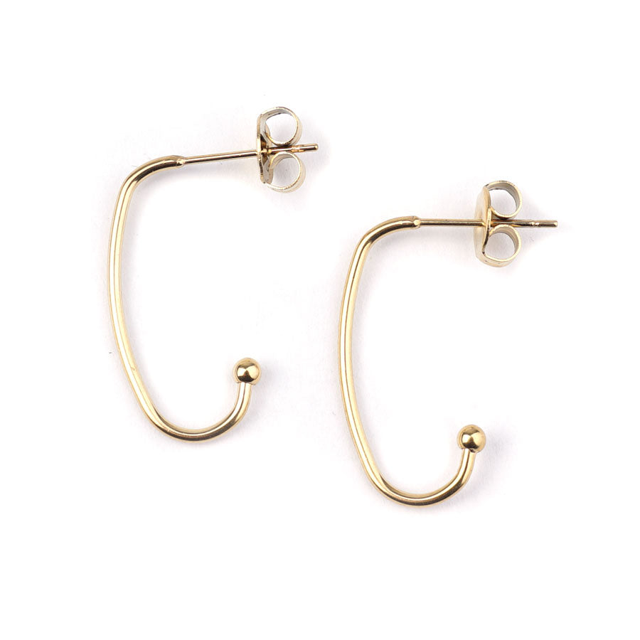 12x24mm 14k Gold Plated Elongated Hoop Post Earrings - Goody Beads
