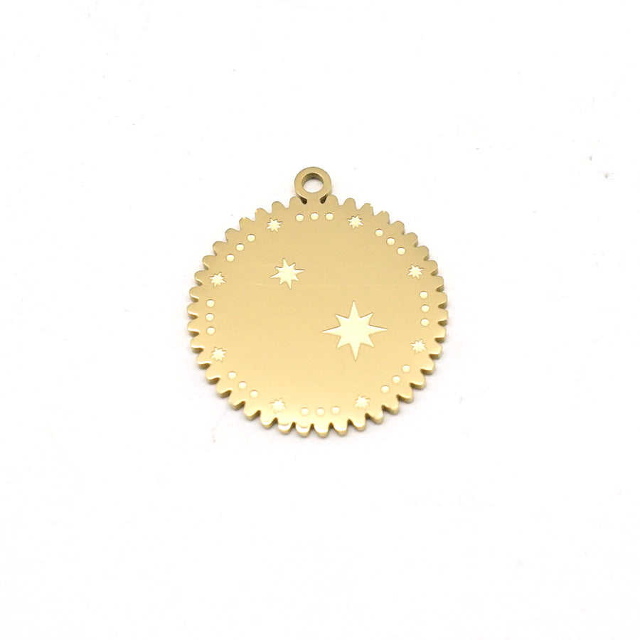 18mm 14K Gold Plated Stainless Steel Round Stars Charm - Goody Beads