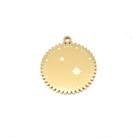 18mm 14K Gold Plated Stainless Steel Round Stars Charm - Goody Beads