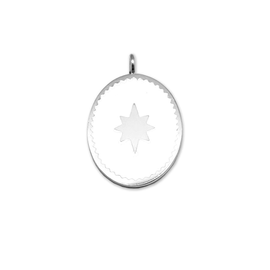 16mm White Enamel Stainless Steel Oval Starburst Charm - Goody Beads