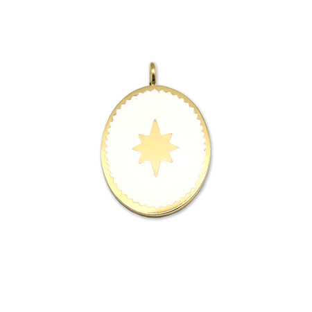 16mm White Enamel 14K Gold Plated Stainless Steel Oval Starburst Charm - Goody Beads