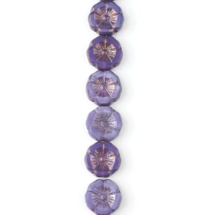 12mm Light Purple Silk with Purple Bronze Finish Hibiscus Flower Czech Glass Beads from Raven's Journey - Goody Beads