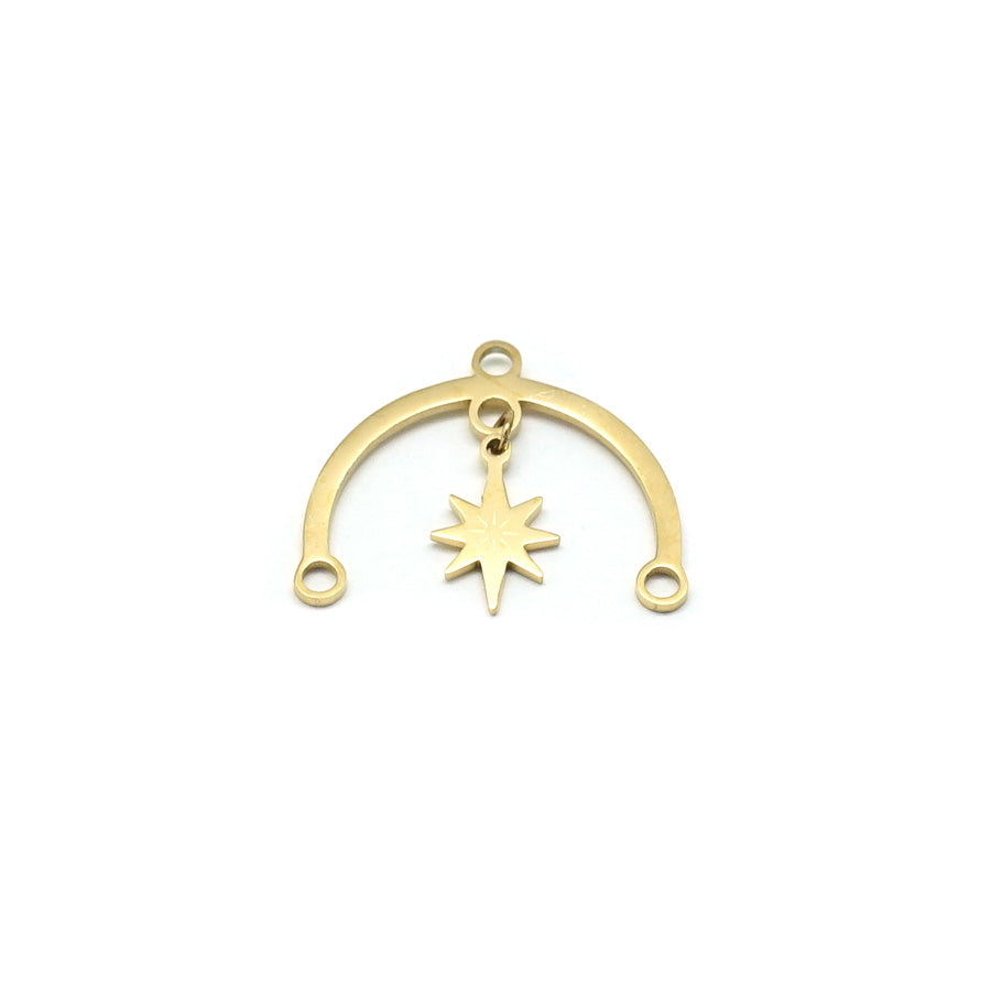 22mm 14K Gold Plated Plated Half Circle Connector with Star Charm - Goody Beads