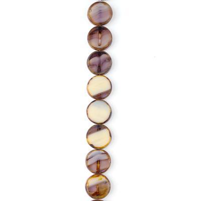 10mm Ivory Light Purple Mix Opaque Transparent with Picasso Flat Coin Czech Glass Beads from Raven's Journey - Goody Beads