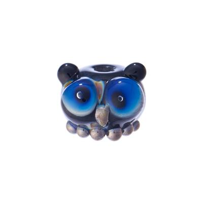 13mm Handmade Free Style Owl with Black Base and Silver Dots Glass Rondelle Bead by Grace Lampwork - Goody Beads